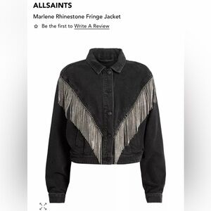 All Saints Black Denim Jacket with Rhinestone Fringe